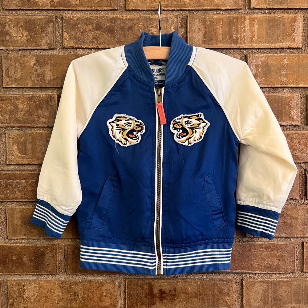 Oshkosh Blue and Cream Kids Jacket with Tiger Emblems